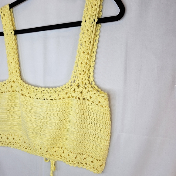 Cotton Emporium Womens Yellow Knit Cropped Top Sz XL Lace up Front Boho Beachy - Picture 10 of 10
